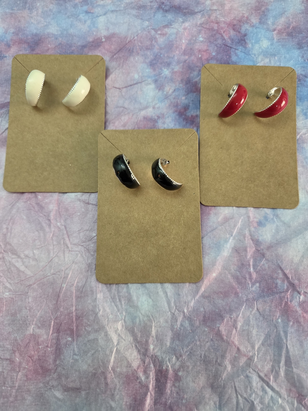 Classic Crescent Hoop Earrings - Red, Black, White
